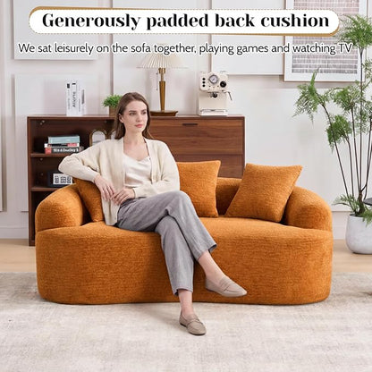 65" Curved Loveseat for Small Spaces,Boneless Loveseat Sofa,Wood Grain Chenille Fabric, No Installation Requirement, Curved Sofa Couch for Apartment,Living Room,Office (Orange, 65")