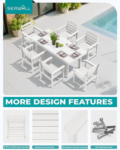 SERWALL HDPE Outdoor Dining Set for 6, 67'' Patio Table and Chairs Set | with Armchair Seat