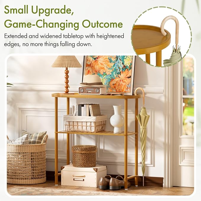 Small Entryway Table Bamboo, Narrow Hallway Table 2-tier, Slim Console Table with Anti-fall Edge, Sofa Side Table 5min Assembly, Small TV Stand, Plant Stand, Walnut, 30.7"L x 11.8"W x 29.7"H
