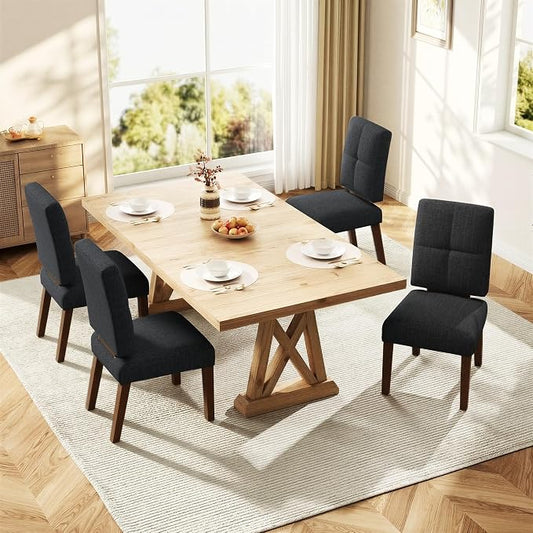 HOMRELEXA Wooden Dining Chairs Set of 4, Dining Room Chairs with Wood Legs, Cloud-Like Cushion & Reinforcement Structure Design for Kitchen/Living Room/Restaurant, Easy Assembly