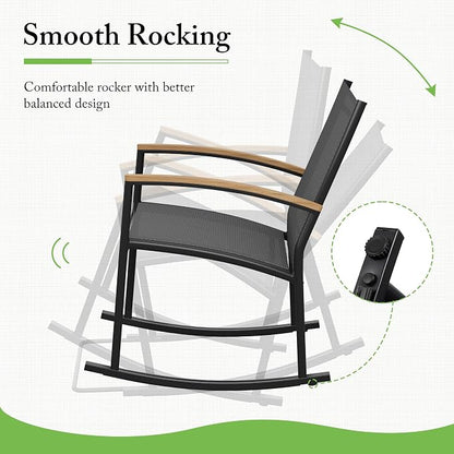 Shintenchi 3 Pieces Patio Rocking Bistro Sets,Outdoor Textilene Fabric Conversation Bistro Set,Front Porch Rocker Chairs Small Patio Furniture Set with Table for Lawn,Garden,Balcony(Black)