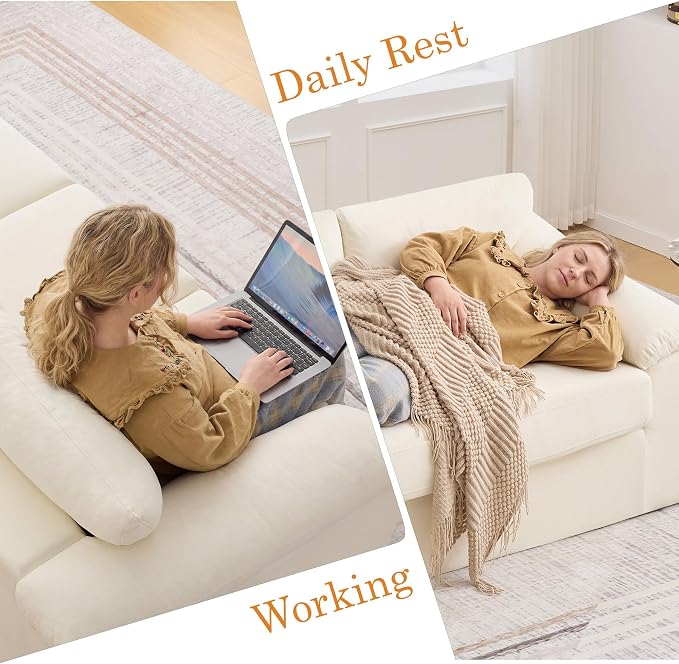 Boneless Loveseat Sofa, Modern Cloud Couch with Deep Seat, Thick Cushion and Curved Armrests, Upholstered Sofa for Living Room, No Assembly Required, Beige