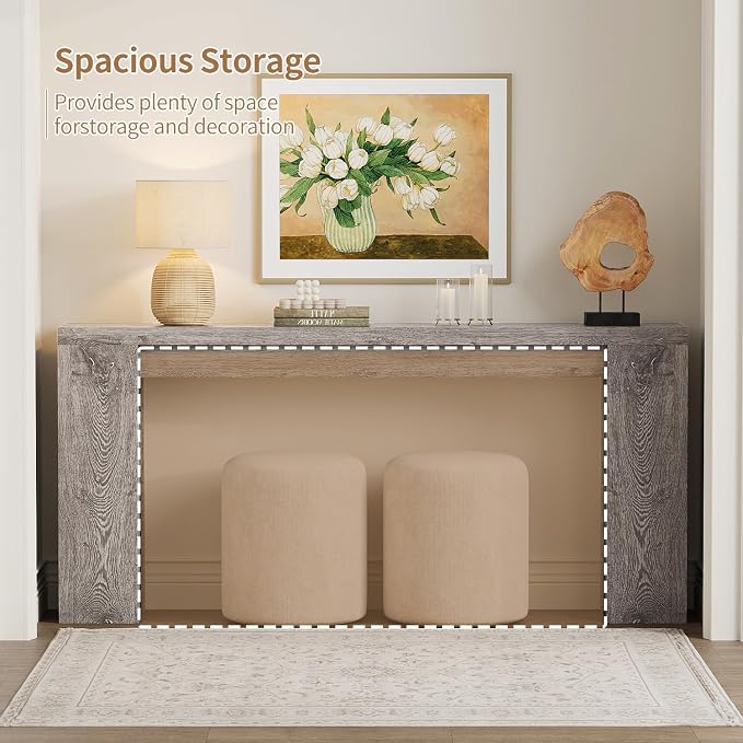 70.9 Inch Extra Long Console Table, Farmhouse Entryway Table with Thickened Base, Wood Sofa Table Behind Couch Table, Narrow Entry way Accent Table for Living Room, Hallway, Entrance, Foyer, Grey