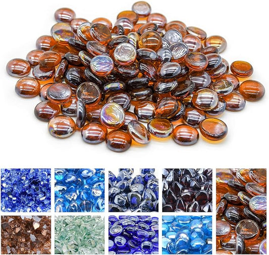 GasSaf 3/4 Inch Glass Fire Rocks Drop Beads for Gas Fire Pit Fireplace, Replaces Existing Gas Logs & Lava Rocks(20 Pound)(Amber Luster)