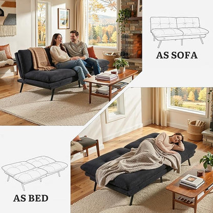 YITAHOME Convertible Futon Sofa Bed with Adjustable 3 Color Light Strip, 70" Folding Futon Set for Living Room Home Office Aprtment, Modern Futon Couch with Adjustable Backrest & Armrests, Black
