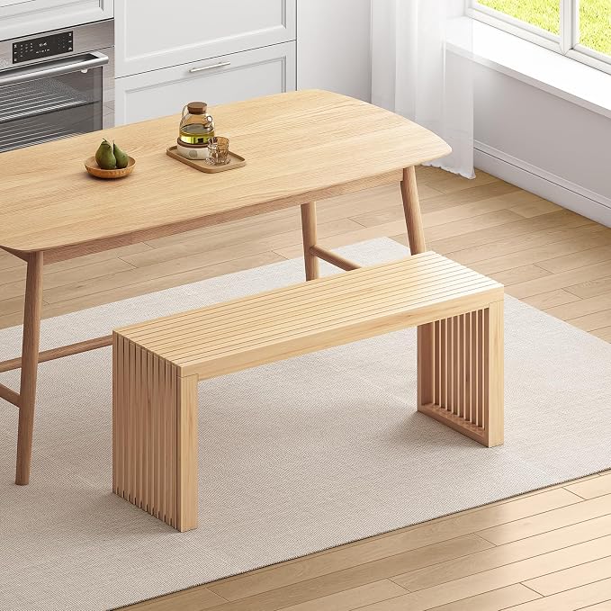 Bamboo Dining Bench, 35'' Slatted Design Entryway Bench, Natural | Modern Solid Bamboo Seating Bench for Indoor & Outdoor Use, Ideal for Kitchen, Hallway, Bedroom