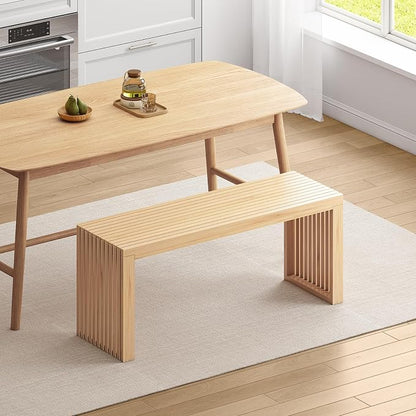 Bamboo Dining Bench, 35'' Slatted Design Entryway Bench, Natural | Modern Solid Bamboo Seating Bench for Indoor & Outdoor Use, Ideal for Kitchen, Hallway, Bedroom