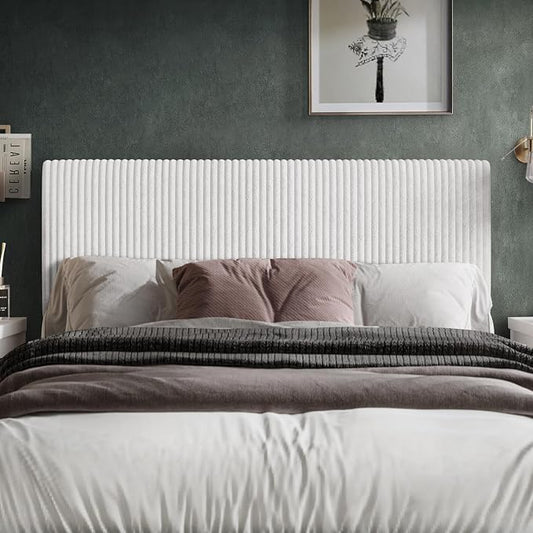 Queen Corduroy Velvet Upholstered Adjustable Headboard, White