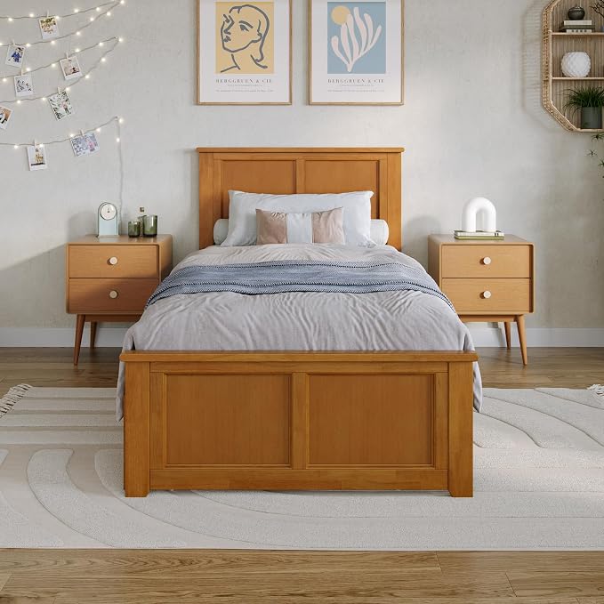 AFI, Madison Twin XL Platform Bed with Matching Footboard & Storage Drawers, Light Toffee