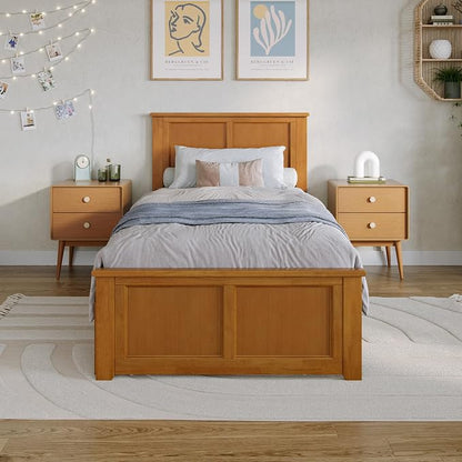AFI, Madison Twin XL Platform Bed with Matching Footboard & Storage Drawers, Light Toffee