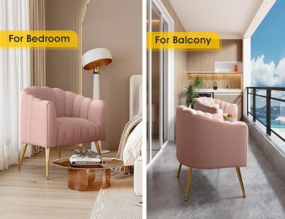 Dewhut Oversized Pumpkin Couch Accent Chair, Modern Comfy Velvet Upholstered Barrel Chairs, Luxury Single Sofa Armchair for Living Room, Waiting Room, Office and Vanity, (Pink)