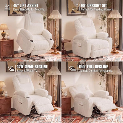 Flamaker Power Lift Recliner Chair Electric Lift Recliner for Elderly Power Lift Recliner Chair with Cup Holders Side Pockets for Living Room (Corduroy, Beige)