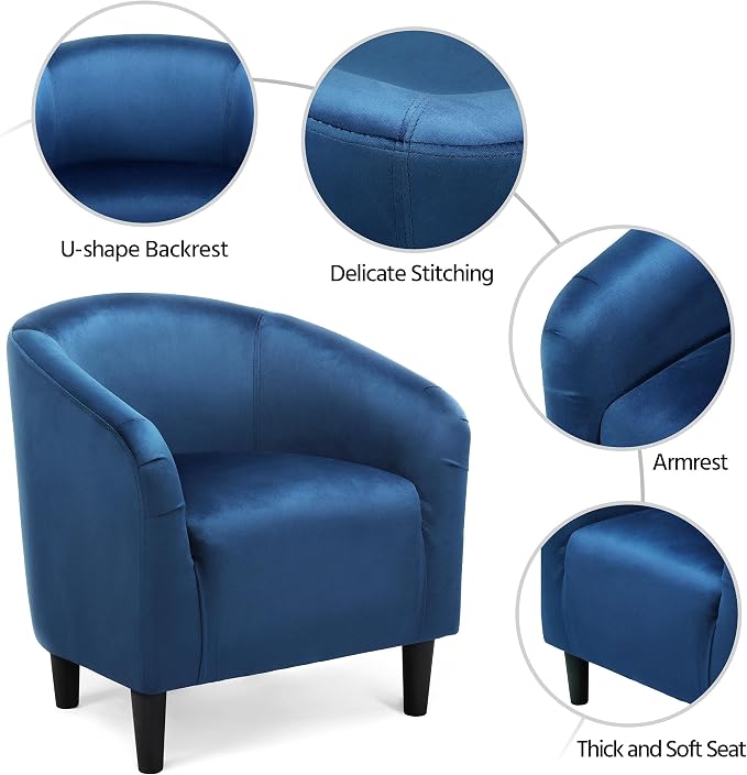 Topeakmart Velvet Accent Chair, Modern Club Chair Upholstered Armchair with Solid Legs Comfy Sofa Chair for Living Room/Bedroom/Waiting Room, Pagoda Blue