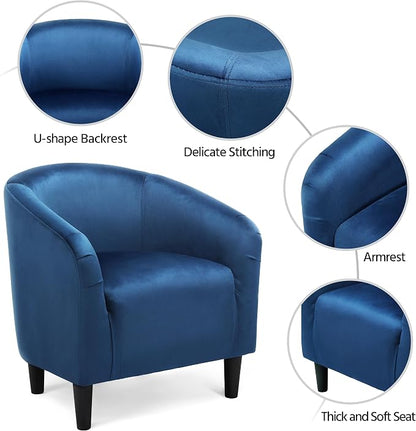 Topeakmart Velvet Accent Chair, Modern Club Chair Upholstered Armchair with Solid Legs Comfy Sofa Chair for Living Room/Bedroom/Waiting Room, Pagoda Blue