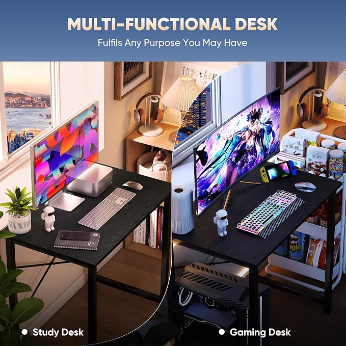 DUMOS 32 Inch Small Computer Desk for Home Office, Gaming Writing Desks for Bedroom Modern Study Work Table Simple Style Workstation with Reinforcement Structure, Black
