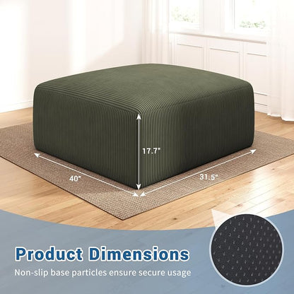 40" Oversized Square Corduroy Ottoman Pouf - Poofy Soft Foot Rest with Foam Chunk Filling, Movable Large Ottoman Pouf Footstool for Living Room Sofa Couch Bedroom, Green(1 Piece)