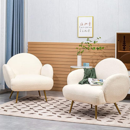 Accent Chair White with Golden Metal Legs,Reading Chair for Bedroom Comfy, Boucle Sherpa Chair for Living Room, Bedroom