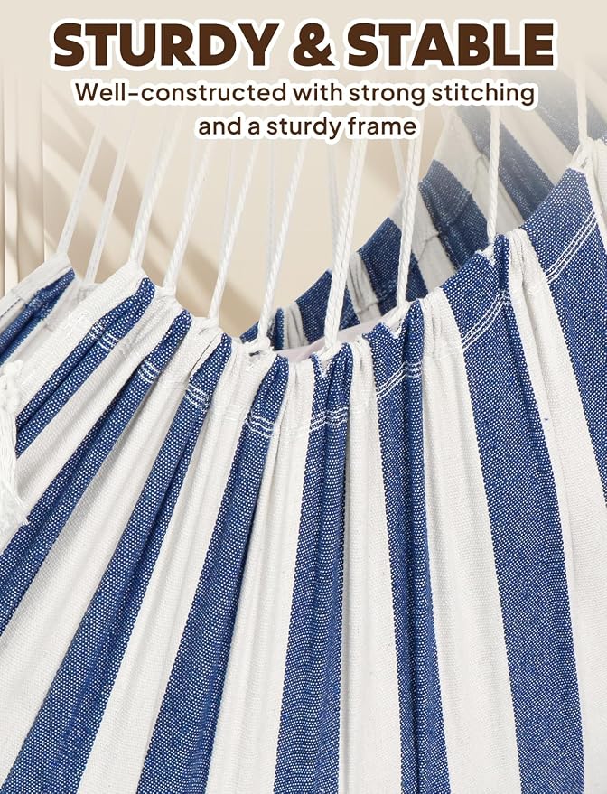 Chihee Hammock Chair Hanging Swing 2 Pillows Included,Strong Webbing Straps and Hooks for Easy Hanging Soft Cotton Hanging Chair Side Pocket Tassel Chair Comfort Indoor Outdoor Blue White