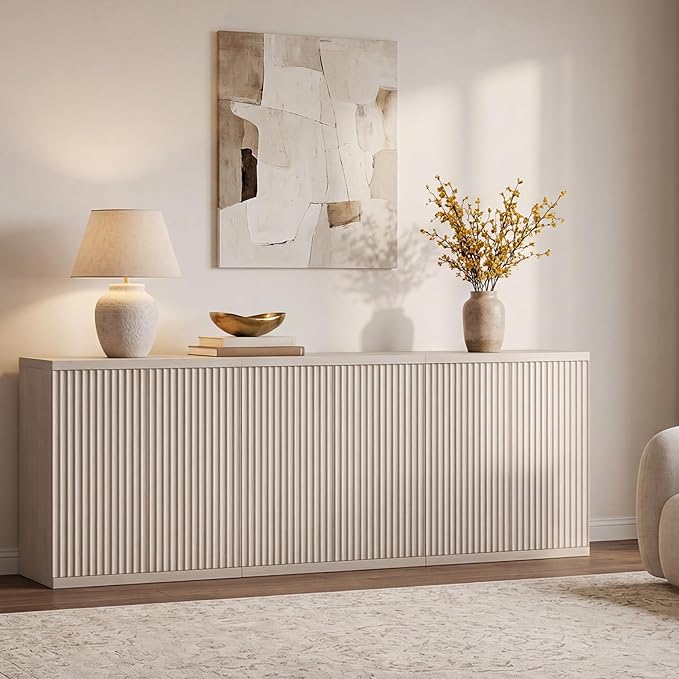 SICOTAS Buffet Cabinet with Storage Accent Sideboard Modern Credenza with Doors & Shelves Fluted Media Console Mid Century Coffee Bar Table for Living Room Kitchen Dining Room Hallway(3PCS)