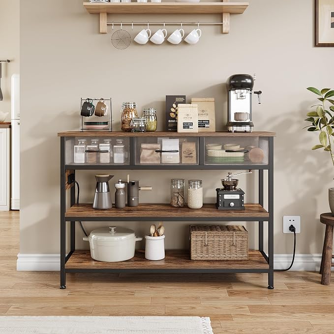 Lulive Entryway Table with Outlets, 3 Fabric Drawers, 43 in Console Table | 43.3"W x 11.8"D entry table with 2 outlets, 2 USB ports, swappable plug side, adjustable feet and anti-tip kit.