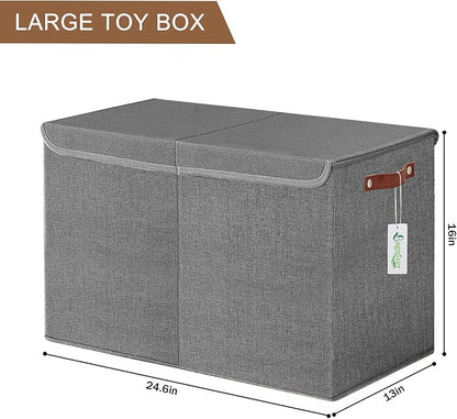 Bagnizer Large Toy Storage Box with Lids, Collapsible Sturdy Baby Storage Organizer Chest Bin Basket for Kids, Boys, Girls, Playroom, Nursery, Bedroom, Closet 25"x13"x16" (Gray)