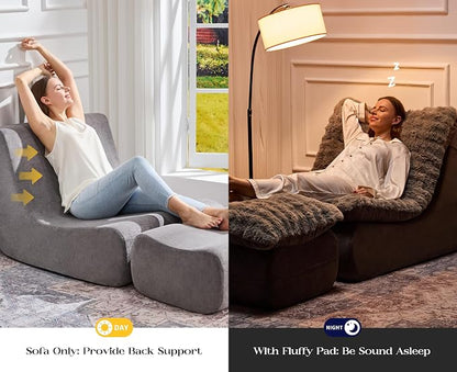 Hobestluk Sofa Couch Foam Sofa for Small Spaces Comfy Sofas with footrest Couch Recliner Small Sofas for Living Room, Bedroom, Apartment (Grey)