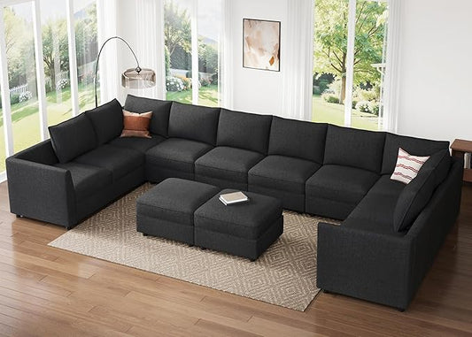 HONBAY Modular Sectional Sofa Sleeper Couch with Storage Modular Couch Convertible Couches for Living Room - Linen Grey