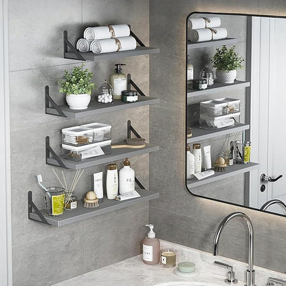 YGEOMER Floating Shelves for Wall, Different Sizes Gray Wall Shelves for Living Room, Bathroom, Bedroom, Kitchen, Home Decor (Set of 4)