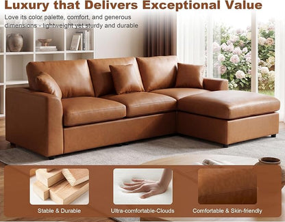 100" Faux Leather Modular Sectional Sofa for Living Room, Oversized 3 Seater L Shaped Cloud Couch with Ottoman, Extra Large Deep Seat, Pet-Friendly, Easy to Clean, Brown