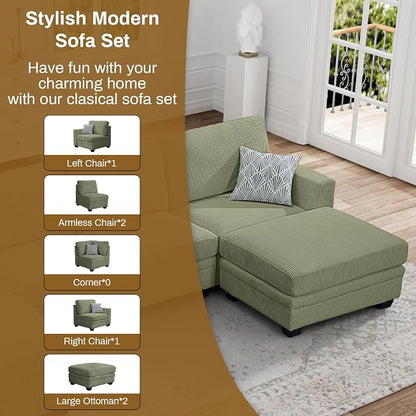 Legend Vansen Oversized Modular Sectional Sofa,6 Seat U Shaped Couch with Ottoman,Corduroy Sofa with Deep Seat,Convertible Large Sectional Couches for Living Room(Olive, U-6)