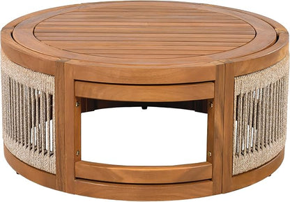 Christopher Knight Home Nesbit 8-Seater Patio Furniture Set with Removable Cushion, 8 Piece Outdoor Acacia Wood Conversation Set, Wooden Outdoor Sectional Sofa Set with Coffee Table, Beige
