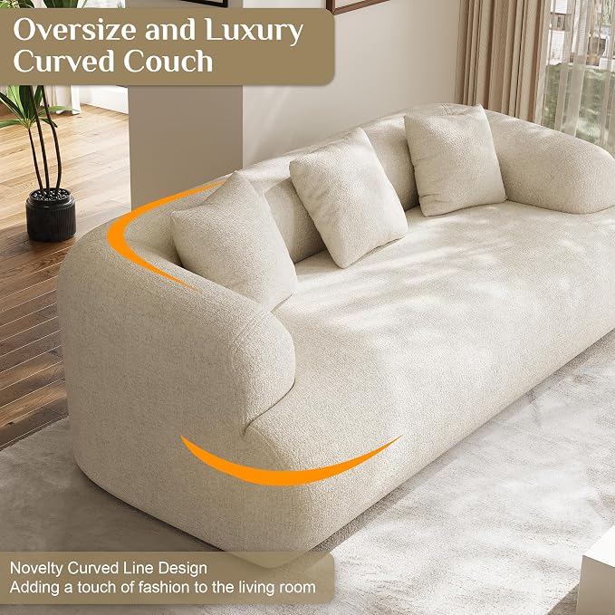 Boneless Couch Set, 91" + 75'' Cloud Couch Set, Chenille Curved Sofa, Modern Compression Sofa for Living Room, Bedroom and Apartment, No Assembly Required, Beige White