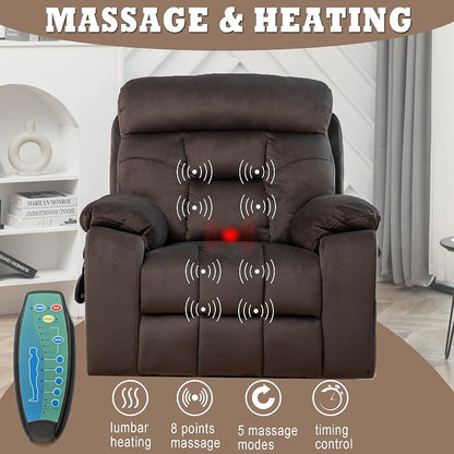 FUNECORP Power Lift Recliner Chair with Massage and Heating Functions,Velvet Sofa with 2 Remote Controls and Two Cup Holders,Recline up to 160 Degrees,Suitable for Living Room