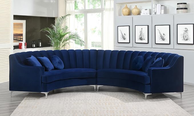Legend Vansen Semicircle Modular Curved Velvet Sectional Sofa,141.34”Oversized Arc Sofa,Modern Cloud-Like Deep Seat Couch for Living Room Apartment Office Conference Space (2, Blue)