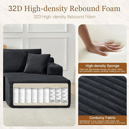 Modular Sectional Sleeper Sofa,134 Inch Boneless Cloud Couch for Living Room, U Shaped 5 Seat Sofa with 2 Storage Pockets& 2 Cup Holders, Free Combination, No Assembly Required (Dark Grey)