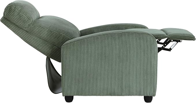 Lexicon Corduroy Pushback Recliner Chair Armchair Push Back Recliner, Solid Wood Frame and Metal Seat Base, Soft Single Sofa Accent Chair for Living Room/Office/Apartment, Easy Assembly, Green