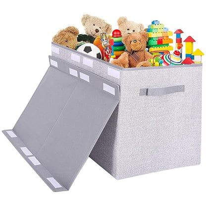 Pantryily Large Toy Box Chest Storage Organizer with Lid,Collapsible Kids Toys Boxes Basket Bins with Sturdy Handles for Boys and Girls, Nursery, Playroom, Closet 25"x13" x16" (Light Grey)