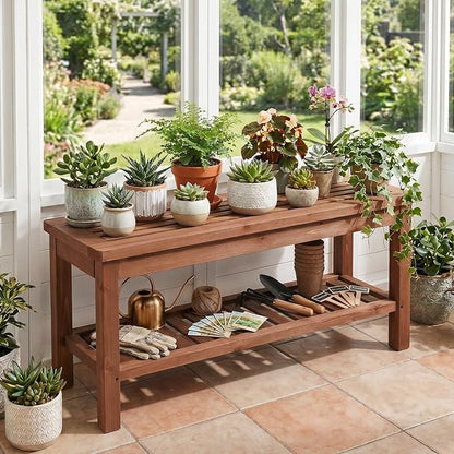 VINGLI Rustic Storage Bench, Solid Wood Seat with Storage Shelf, Indoor Outdoor Shoe Rack, 450lbs Capacity Small Outdoor Bench for Mudroom Entryway Patio Porch (Brown, 40in)