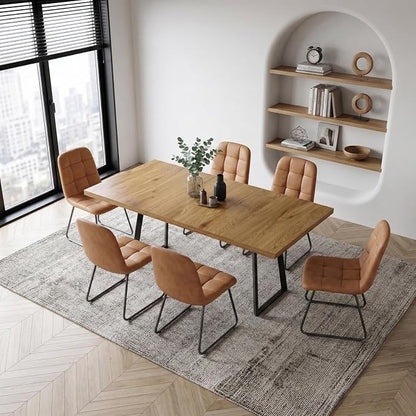 ZckyCine Butterfly‑Leaf 47‑63 Inch Extendable Dining Set with 6 PU Leather Chairs for Small‑Size Homes