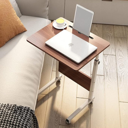 soges 23.6 inches Mobile Side Desk with Tablet Slot Height Adjustable Laptop Cart Stand Portable Laptop Desk Workstation with Wheels Walnut CXYM-5/3-60HW