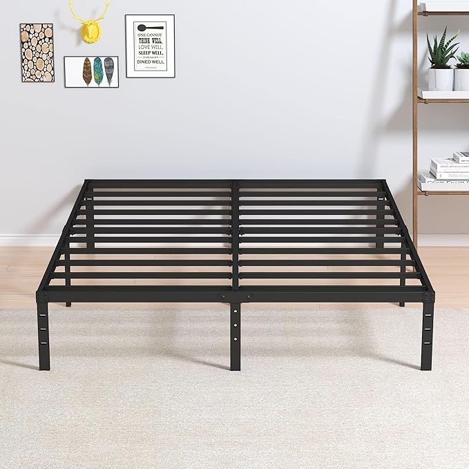 Maenizi King Size Bed Frame No Box Spring Needed, 12 Inch Heavy Duty King Platform Bed Frame Support Up to 3000 lbs, Easy Assembly, Noise Free, Black