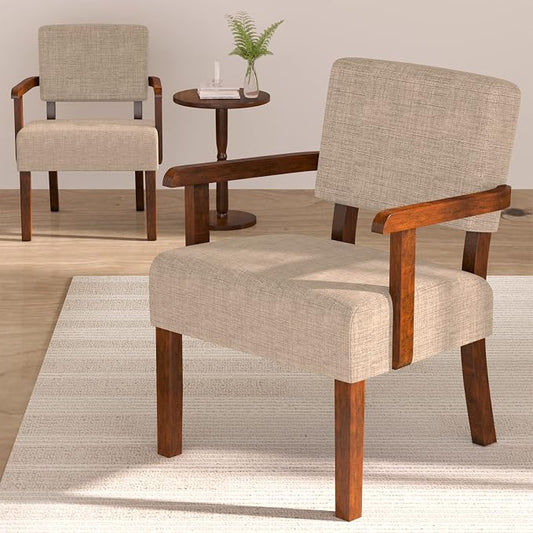 FAGAGA Accent Chairs Set of 2 with Table, Living Room Chairs with Soft Seat and Armrests for Living Room Bedroom Reading Room Waiting Room (Beige)