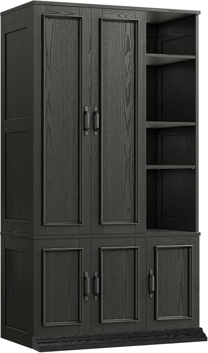 LIKIMIO Armoire Wardrobe Closet 70" H, 5 Doors Bedroom Wooden Wardrobe with 4 Storage Shelves and Hanging Rod, Clothing Storage Cabinet Organizer Combination, Black