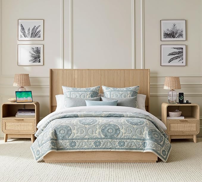 FORTUNETEC 47" Rattan 6 Drawer Dresser, Modern Farmhouse & Boho Wooden Chest of Drawers with Oak Wood Grain, Multifunctional Storage Bedroom Set for Bedroom, Living Room, Entryway & TV Stand