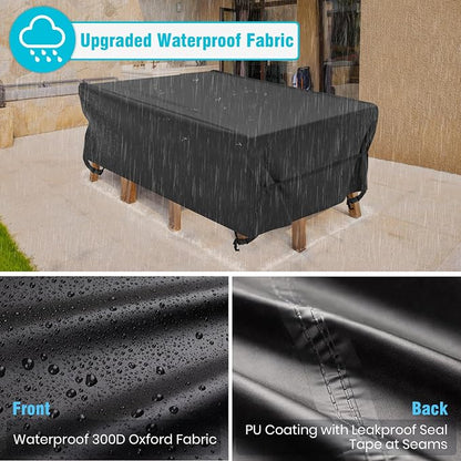 Velway Patio Table Chairs Set Cover Square Waterproof 74"Lx47"Wx28"H Outdoor Bistro Dining Set Cover Ultra Windproof UV-Resistant