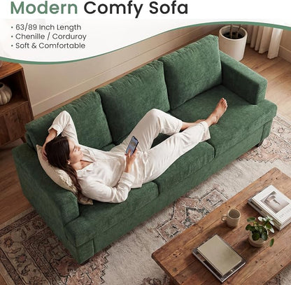 YOUDENOVA Sofa Couch, 3 Piece Set Comfy Sofa, 2 Loveseat & 3 Seater Sofa with Deep Seats for Living Room, Modern Sleeper Couch, Green Chenille