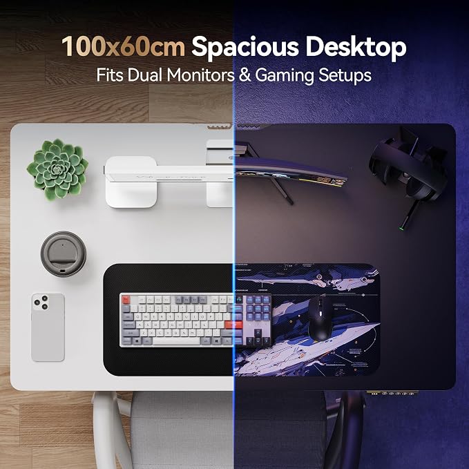 Electric Standing Desk,40x24 Inches Adjustable Height Stand up Desk, Sit Stand Home Office Desk with Splice Board, 3 Preset Heights,Equipped with Hooks,Ergonomic Computer Desk Workstation，White