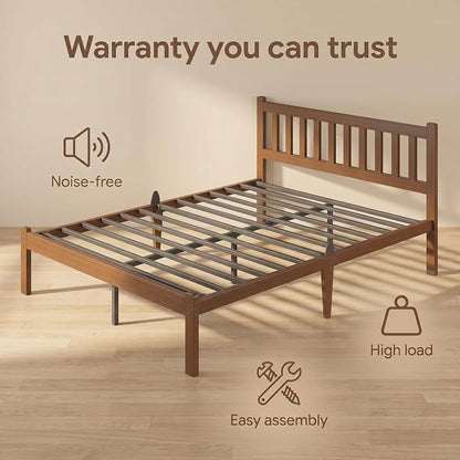 Askeld Bamboo King Bed Frame with Headboard, 14 Inch High Wood Platform Bed No Box Spring Needed, Modern Minimalist Heavy Duty Bedframe, Easy Assembly, Noise Free, Walnut Color