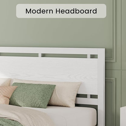 LIKIMIO King Bed Frame with Headboard and Footboard, Metal Strong Supports, Easy Assembly, Noise-Free, No Box Spring Needed, White