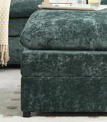 Iroomy 25" Chenille Ottoman, 9.5" Thick Cushion, Upholstered Footrest Modern Footstool & Bench for Living Room, Bedroom, Green